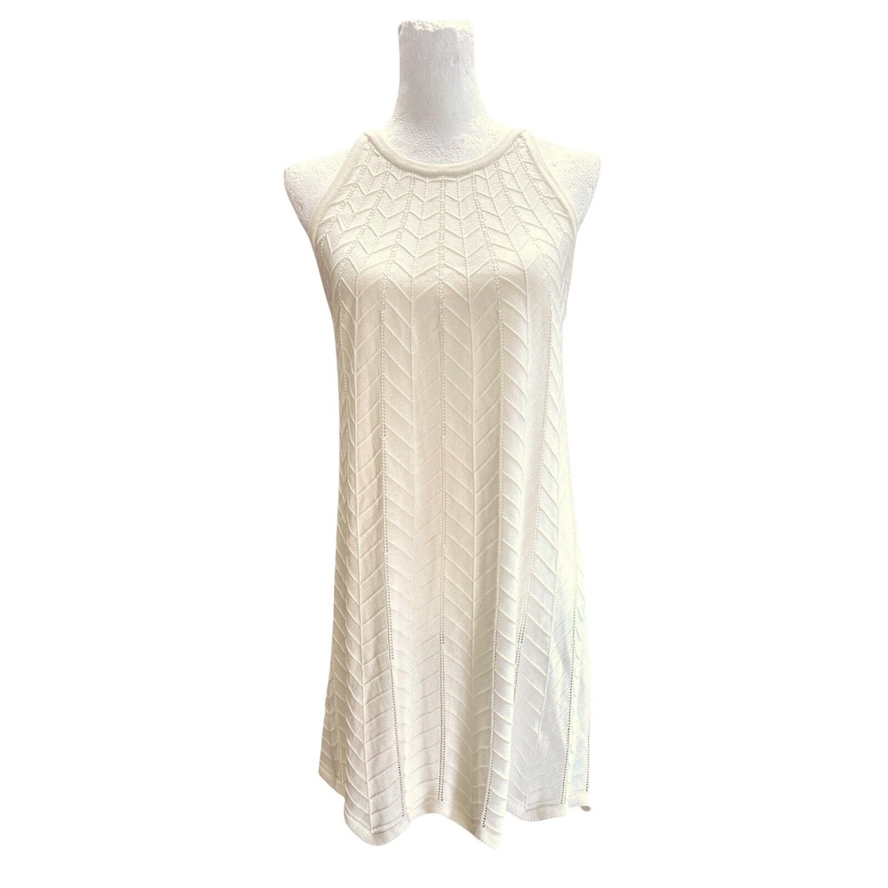 Joie Womens Cremeedium Pointelle Chevron Knit Sleeveless Shift Mini Dress Size M